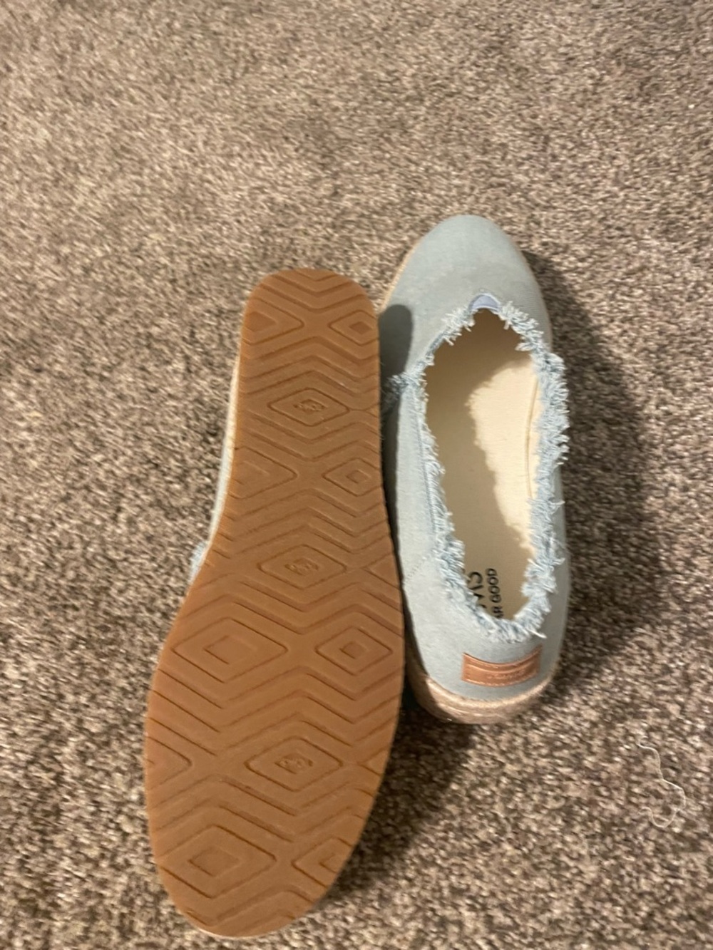 TOMS Light Blue Frayed Canvas Espadrille Slip-Ons - Picture 4 of 5